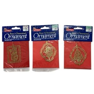 Ornaments 3-piece set Brass 3-Dimensional.Vintage.New,sealed.Joybrite.Christmas
